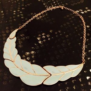 Short, gold, metal, turquoise "feather" necklace